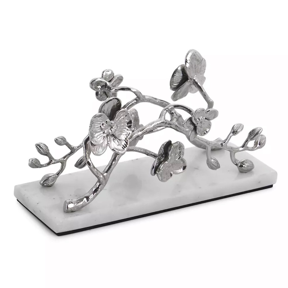 Michael Aram white orchid vertical napkin holder silver marble NWT